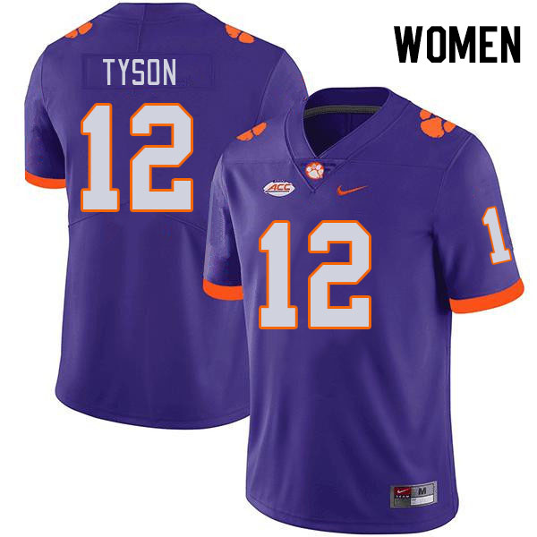 Women's Clemson Tigers Paul Tyson #12 College Purple NCAA Authentic Football Stitched Jersey 23RO30AD
